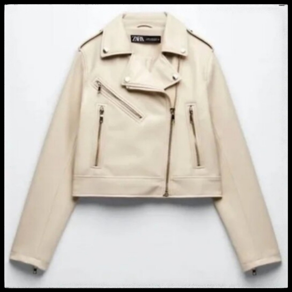 NWT Zara Cropped Leather Effect Biker Moto Jacket